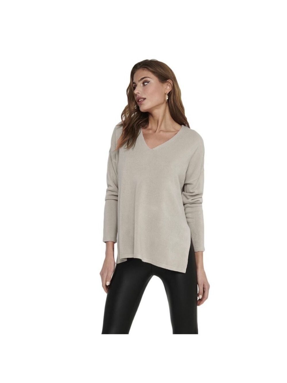 ZARA COLLECTION WOMEN V NECK
Silver GREY LONG SLEEVE CASUAL SHIRT Top L